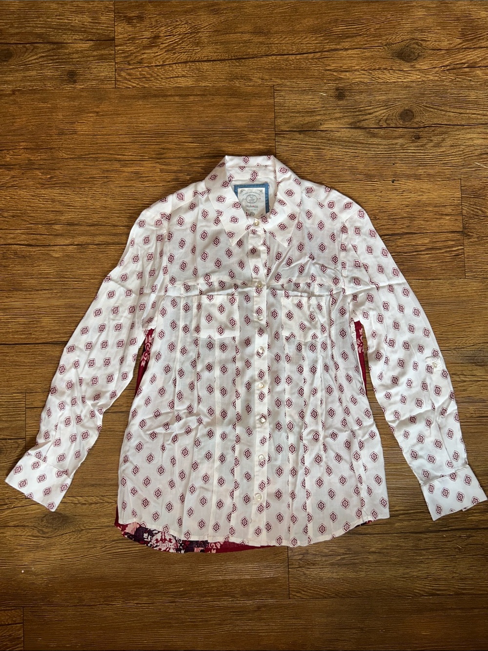 Style & Co. White Button-Down Shirt with Red Diamond Print